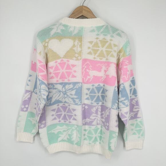 Vintage 80's 90’s Pastel Winter Sweater Chunky Knit Ugly Christmas Crew Neck - Picture 6 of 11
